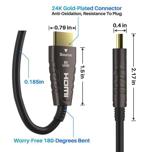 Alt view image 7 of 7 - 8K Fiber Optic HDMI 2.1 Cable 40 Feet, Active Optical HDMI Cord for 8K@60Hz 4K@120Hz 2K@240Hz Dynamic HDR eARC HDCP2.2&2.3 4:4:4 3D,Compatible PS5/PS4,Ultra HD TV(12.2m)