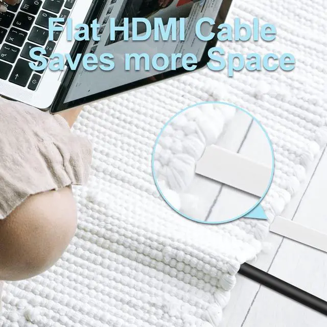 Alt view image 6 of 7 - Flat HDMI Cable 40 Feet Flat HDMI 2.0 Cord Support 4K, 3D, 2160p, 1080p, Ethernet and Audio Return-White-Red