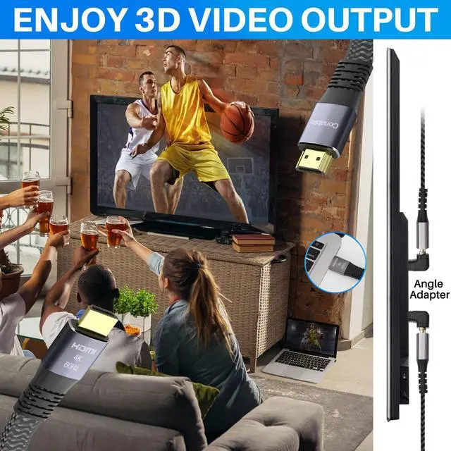 Alt view image 3 of 6 - Flat HDMI Cable (2 Pack, 2FT+ 2FT), 4K HDMI High Speed Braided Cord, Pure Copper, Supports 4K@60Hz 2160p 1080p HDR HDCP 2.2 ARC Full 3D (with 25 Ties and 2 HDMI Adapters)- 2 Feet-2 Pack