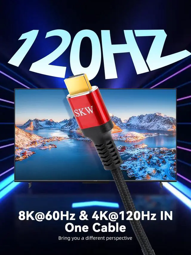 Alt view image 3 of 7 - Long 8K HDMI 2.1 Cable 33FT, 48Gbps Ultra HD Lead High Speed Cord Connector, Supports 8K@60HZ, 4K@120Hz, eARC HDR10, HDCP 2.2/2.3 Dolby, VRR, Compatible with Fire TV/Roku TV/PS5/Xbox X/Switch