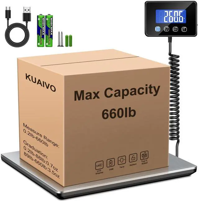 Main image of Shipping Scale, 660lbs Heavy Duty Digital Postal Scale for Packages, 0.7oz High Accurate Postage Scale for Small Business, Luggage, Home Use, Battery & Charging Cable Include
