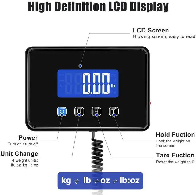 Alt view image 3 of 7 - Shipping Scale, 660lbs Heavy Duty Digital Postal Scale for Packages, 0.7oz High Accurate Postage Scale for Small Business, Luggage, Home Use, Battery & Charging Cable Include
