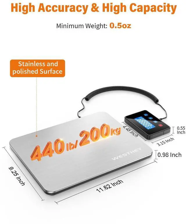 Alt view image 2 of 7 - Shipping Scale 0.5oz-440lb High Accuracy Postal Digital Weight Luggage Scale for Packages Warehouse Home Small Business Pet Food Mail