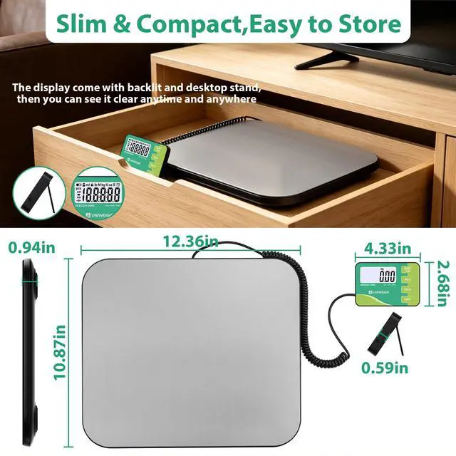 Alt view image 4 of 7 - Shipping Scale,440LB/1oz Digital Postal Scale with Hold/Tare Function,Heavy Duty Scale for Postage,Parcel,Industrial,Luggage,Warehouse,Home with Large Platform,Commercial Weight with Battery