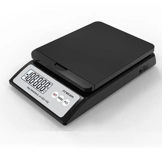 Main image of Digital Postal Scale 30kg/66lb - Shipping Scale with Removable Top Cover for Odd-Shaped Items (Envelopes, Spheres, etc.) 6 Units Conversion, AC Adapter Included, Tare Function, LCD Display