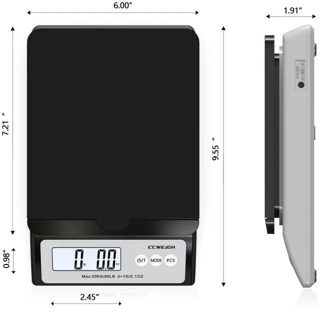 Alt view image 3 of 7 - Digital Postal Scale 30kg/66lb - Shipping Scale with Removable Top Cover for Odd-Shaped Items (Envelopes, Spheres, etc.) 6 Units Conversion, AC Adapter Included, Tare Function, LCD Display
