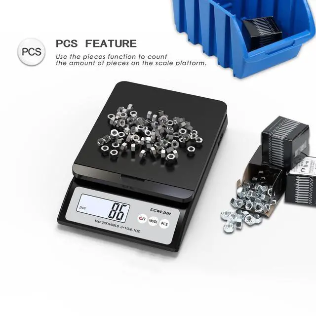 Alt view image 4 of 7 - Digital Postal Scale 30kg/66lb - Shipping Scale with Removable Top Cover for Odd-Shaped Items (Envelopes, Spheres, etc.) 6 Units Conversion, AC Adapter Included, Tare Function, LCD Display
