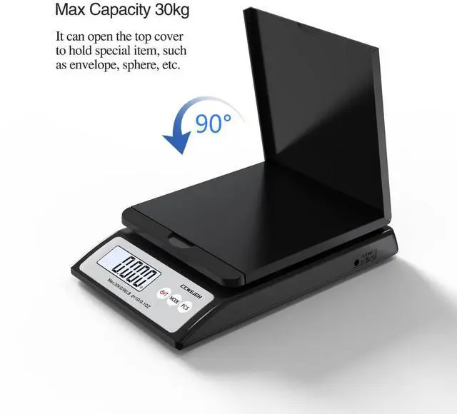 Alt view image 5 of 7 - Digital Postal Scale 30kg/66lb - Shipping Scale with Removable Top Cover for Odd-Shaped Items (Envelopes, Spheres, etc.) 6 Units Conversion, AC Adapter Included, Tare Function, LCD Display