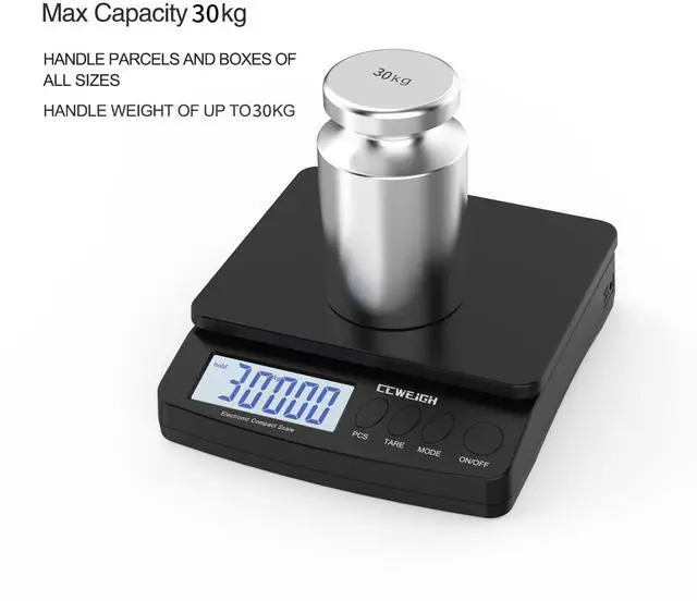 Alt view image 3 of 7 - Digital Postal Scale 30kg/66lb - Durable Steel Construction, 6 Units Conversion, Tare Function | for Home, Kitchen, Postal, Shipping, Parcel Transport