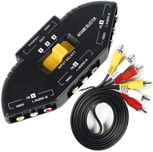 Main image of 4 Way 4 in 1 Out Audio Video AV RCA Switch Game Selector Box Splitter