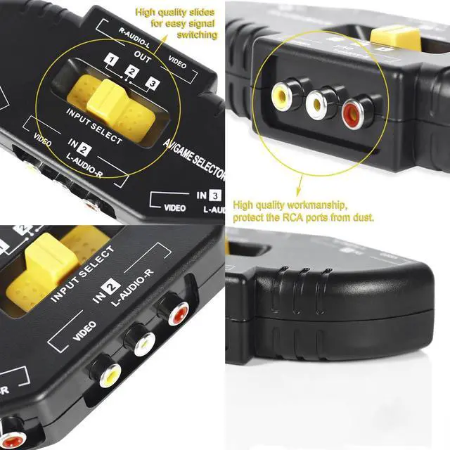 Alt view image 3 of 7 - 4 Way 4 in 1 Out Audio Video AV RCA Switch Game Selector Box Splitter