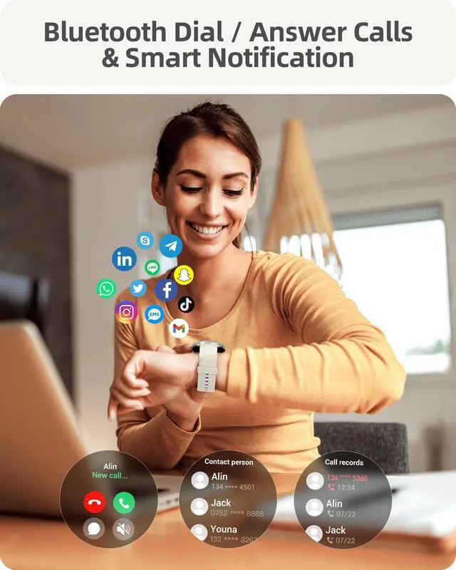 Alt view image 2 of 7 - Smart Watch(Answer/Make Calls), Smartwatch for Women Men, 100+ Sport Modes/Heart Rate/Blood Oxygen/Sleep Tracker, Pedometer, IP68 Waterproof Fitness Tracker for Android iPhone, Starry Silver