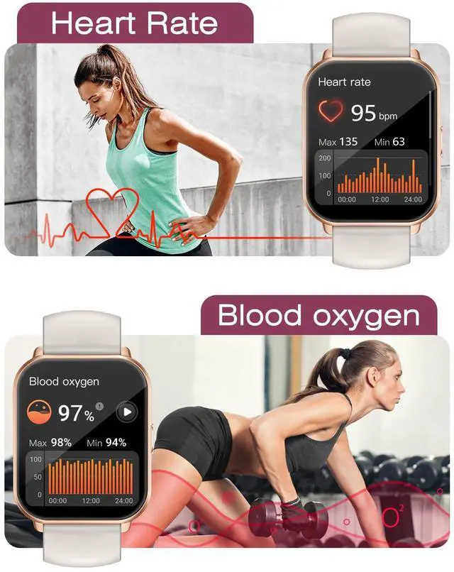 Alt view image 6 of 7 - Smart Watches for Women Men (Answer/Make Calls, 3 Bands), 1.85" Fitness Tracker Watch for iPhone/Android Phones with Heart Rate Monitor Sleep/Steps Tracker 100+ Sports Pedometer Waterproof Gold