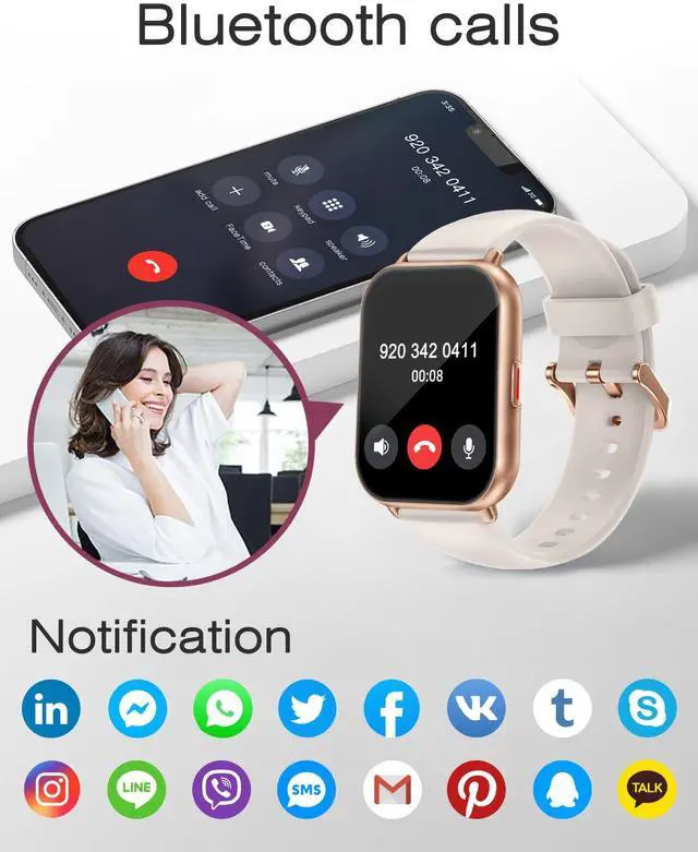 Alt view image 4 of 7 - Smart Watches for Women Men (Answer/Make Calls, 3 Bands), 1.85" Fitness Tracker Watch for iPhone/Android Phones with Heart Rate Monitor Sleep/Steps Tracker 100+ Sports Pedometer Waterproof Gold