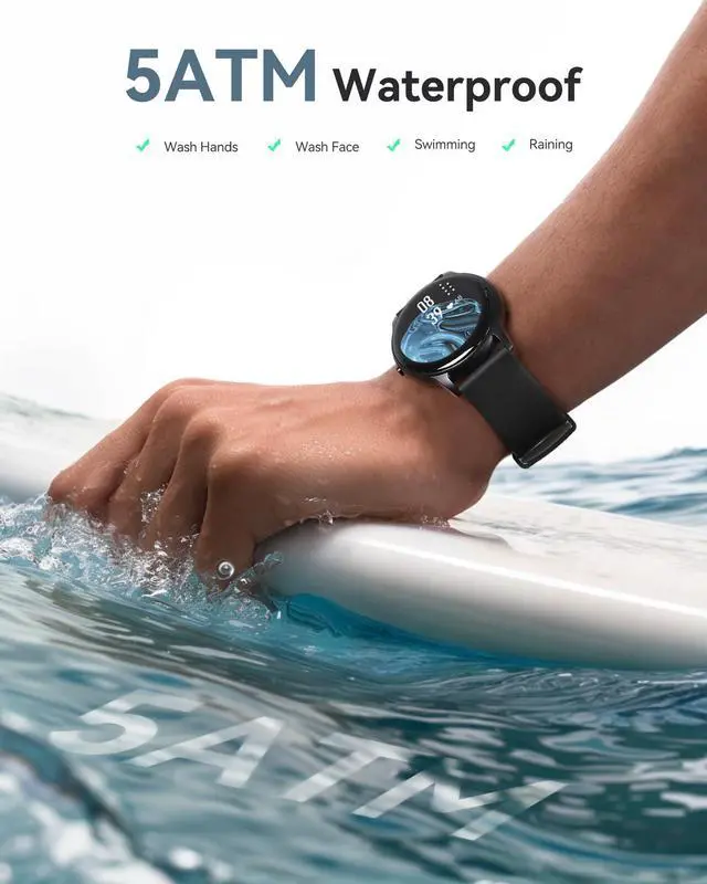 Alt view image 3 of 7 - Smart Watch for Women Men, 5ATM Waterproof Smartwatch for Android and iOS Phones, Fitness Tracker Watch with 100+ Sports Modes, Heart Rate Monitor Pedometer Sleep Monitor, Black