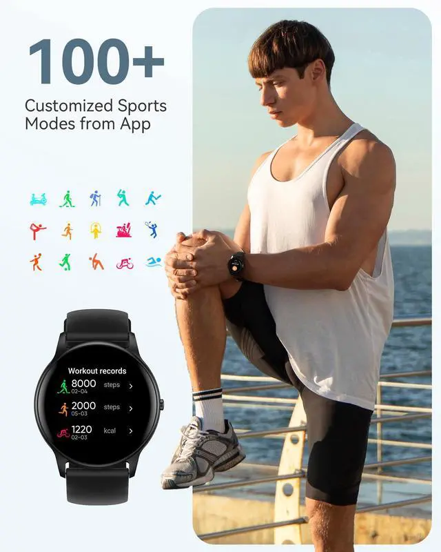 Alt view image 4 of 7 - Smart Watch for Women Men, 5ATM Waterproof Smartwatch for Android and iOS Phones, Fitness Tracker Watch with 100+ Sports Modes, Heart Rate Monitor Pedometer Sleep Monitor, Black