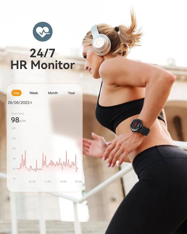 Alt view image 5 of 7 - Smart Watch for Women Men, 5ATM Waterproof Smartwatch for Android and iOS Phones, Fitness Tracker Watch with 100+ Sports Modes, Heart Rate Monitor Pedometer Sleep Monitor, Black