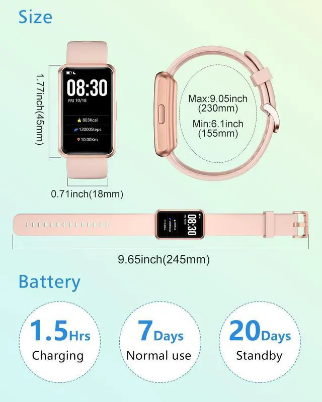 Alt view image 7 of 7 - Fitness Tracker No Bluetooth No APP/Phone Required, Fitness Watch for Men Women Parents Pedometer Watch with Sleep Tracker Steps Counter Alarm Clocks IP68 Waterproof (Pink)