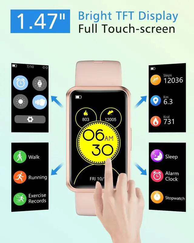 Alt view image 5 of 7 - Fitness Tracker No Bluetooth No APP/Phone Required, Fitness Watch for Men Women Parents Pedometer Watch with Sleep Tracker Steps Counter Alarm Clocks IP68 Waterproof (Pink)