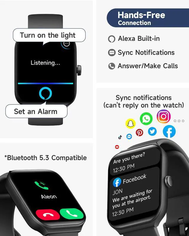 Alt view image 2 of 7 - Smart Watch for Men Women Alexa Built-in, 1.95" Fitness Tracker with Answer/Make Calls, IP68 Waterproof/Heart Rate/Sleep Tracker/100 Sports, Fitness Watch Compatible Android iOS