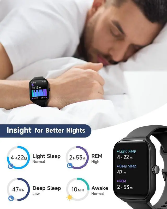 Alt view image 6 of 7 - Smart Watch for Men Women Alexa Built-in, 1.95" Fitness Tracker with Answer/Make Calls, IP68 Waterproof/Heart Rate/Sleep Tracker/100 Sports, Fitness Watch Compatible Android iOS