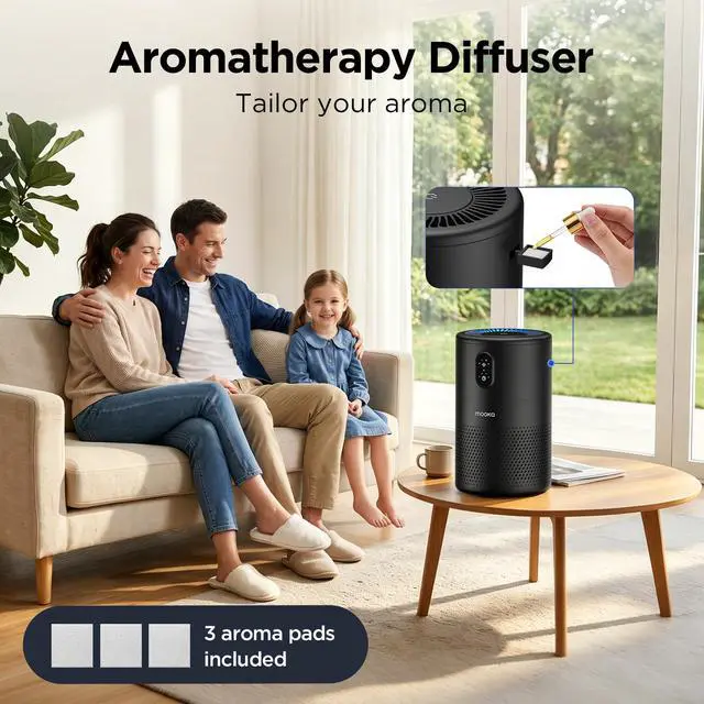 Alt view image 7 of 7 - Air Purifiers for Home Large Room up to 1076 ft², H13 True HEPA Air Filter Cleaner, Odor Eliminator, Remove Smoke Dust Pollen Pet Dander, Night Light, B-D02L Black