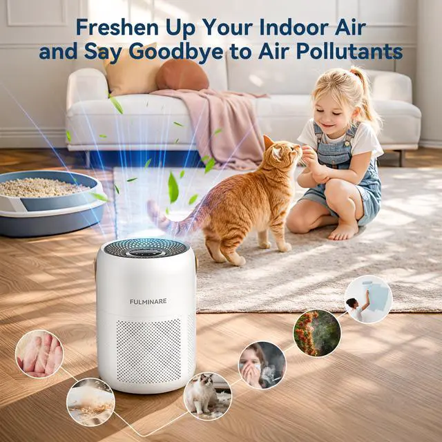Alt view image 4 of 7 - Air Purifiers for Home Bedroom Up to 680 Ft², with H13 HEPA Air Purifier, 360° Intake for Pet Hair, Smoke, Odors. Features 3 Speeds, Timer, 24dB Quiet & Night Light, (White)