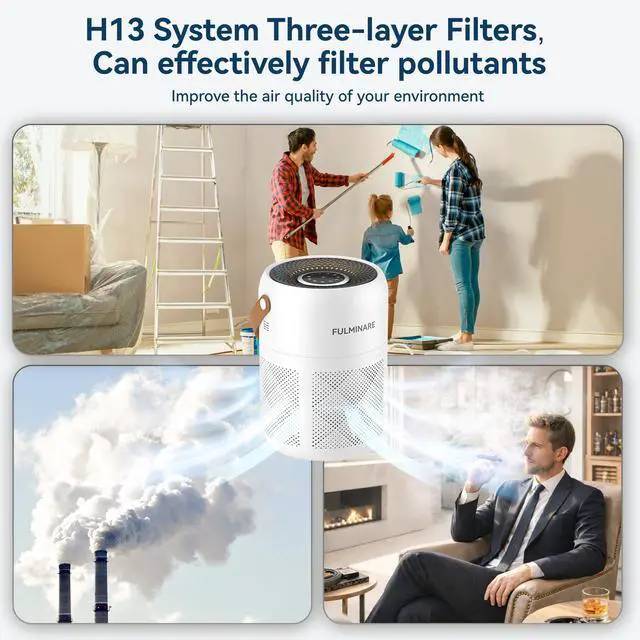 Alt view image 7 of 7 - Air Purifiers for Home Bedroom Up to 680 Ft², with H13 HEPA Air Purifier, 360° Intake for Pet Hair, Smoke, Odors. Features 3 Speeds, Timer, 24dB Quiet & Night Light, (White)