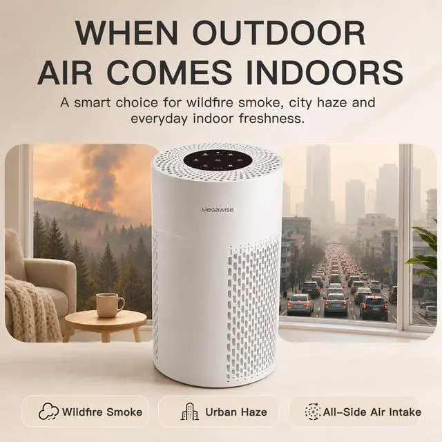 Alt view image 6 of 7 - 2025 Updated Version Smart Air Purifier for Home Large Room up to 1076ft², H13 True HEPA Filter with Smart Air Quality Sensor, Sleep Mode, Quiet for Smoke, Pets Hair, Odors, White
