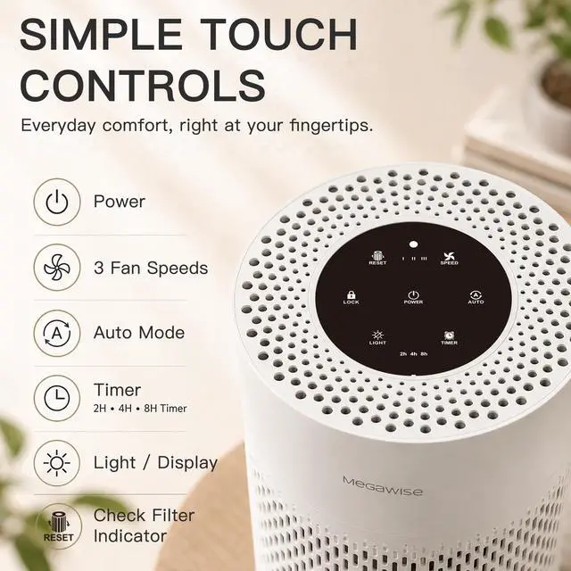 Alt view image 4 of 7 - 2025 Updated Version Smart Air Purifier for Home Large Room up to 1076ft², H13 True HEPA Filter with Smart Air Quality Sensor, Sleep Mode, Quiet for Smoke, Pets Hair, Odors, White