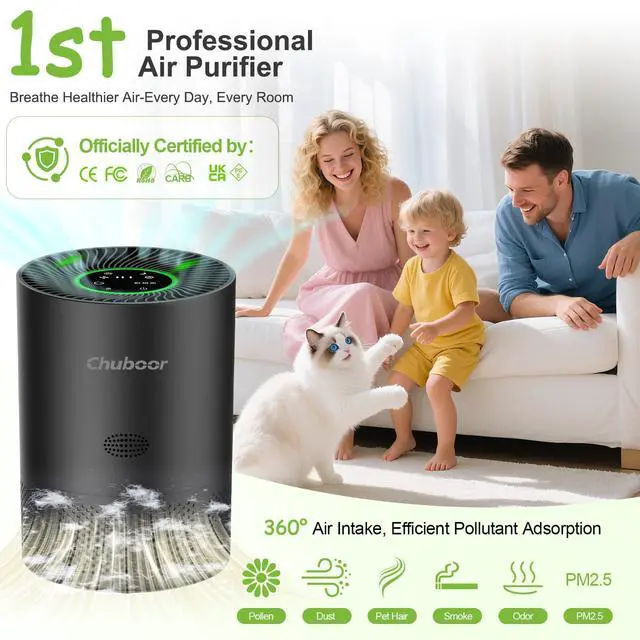 Alt view image 2 of 7 - Air Purifiers for Home Large Rooms, H13 True HEPA for Bedroom Dorm Room Pets, kitchen, washroom, with Timer, Auto Mode, Sleep Mode, for Smoke and Dust, Pollen, Odors, PJ01, Black