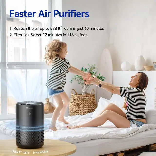 Alt view image 2 of 7 - Air Purifiers for Bedroom Home with H13 True HEPA Filter, 20dB Quiet Air Cleaner for Pets Hair Dander Odor, Smoke Dust Pollen, Aromatherapy Function, Black