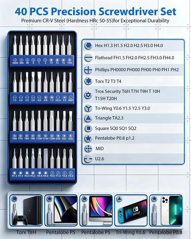 Alt view image 2 of 6 - Electronics Precision Screwdriver Set: 50PCS Multi-Function Tool Kit, Foam Insert Storage & Ergonomic Handle, and Replaceable Screwdriver Bits for Computer Laptops and Phone Repair