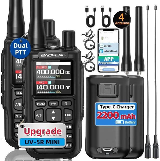 Main image of Radio MINI-5 Ham Radio Handheld Long Range Two Way Radio Radio Rechargeable Walkie Talkies Dual PTT APP Programming Copy Frequency 999CH with USB-C Charging Survival Radio UV-5R MINI-B