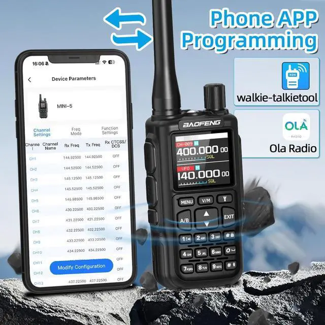 Alt view image 4 of 7 - Radio MINI-5 Ham Radio Handheld Long Range Two Way Radio Radio Rechargeable Walkie Talkies Dual PTT APP Programming Copy Frequency 999CH with USB-C Charging Survival Radio UV-5R MINI-B