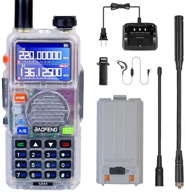 Main image of 5RM 10W NOAA Emergency 2500mAh Battery 999CH Ham Radio High Power Long Range Walkie Talkies Handheld Survival Gear Hunting Camping (1pack) (Clear)