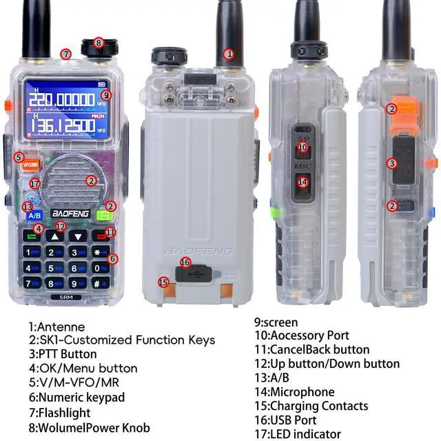 Alt view image 2 of 5 - 5RM 10W NOAA Emergency 2500mAh Battery 999CH Ham Radio High Power Long Range Walkie Talkies Handheld Survival Gear Hunting Camping (1pack) (Clear)
