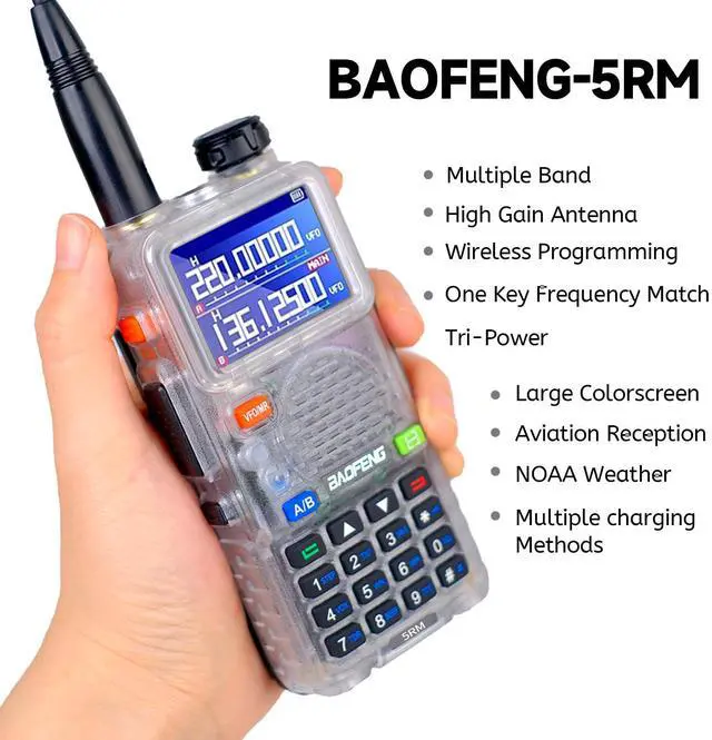 Alt view image 3 of 5 - 5RM 10W NOAA Emergency 2500mAh Battery 999CH Ham Radio High Power Long Range Walkie Talkies Handheld Survival Gear Hunting Camping (1pack) (Clear)