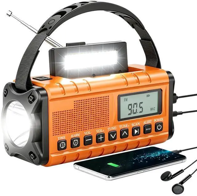 Main image of 10000mAh/37000mWh Emergency Radio-Weather Radio Portable AM FM Auto Scan with Solar Panel/Hand Crank/AC Input Rechargeable Battery with Flashlight Reading Lamp SOS Siren for Indoor/Outdoor Emergency