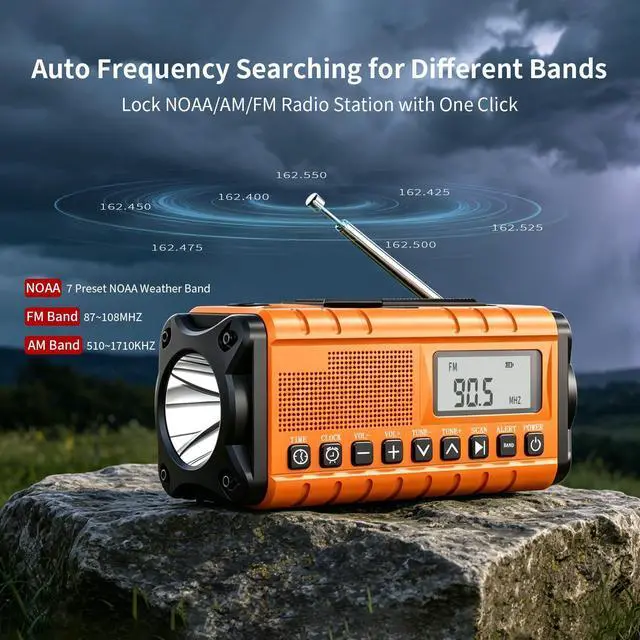 Alt view image 3 of 6 - 10000mAh/37000mWh Emergency Radio-Weather Radio Portable AM FM Auto Scan with Solar Panel/Hand Crank/AC Input Rechargeable Battery with Flashlight Reading Lamp SOS Siren for Indoor/Outdoor Emergency