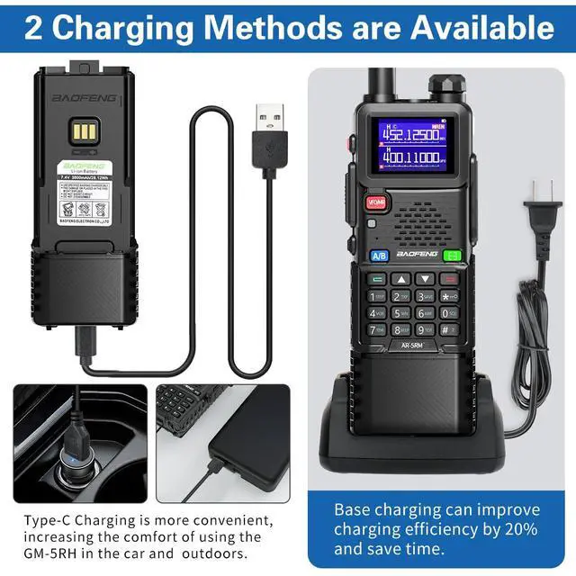 Alt view image 4 of 7 - Radio Ham Radio Long Range 5RM 10W Handheld Rechargeable 3800mAh Extended Battery NOAA Emergency Weather Tactical Two Way Radio Walkie Talkies For Adults USB-C Charger for Survival Gear,2 Pack
