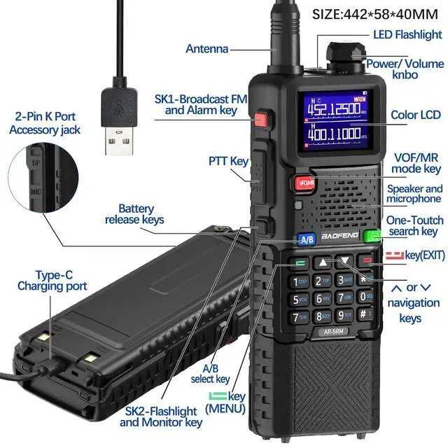 Alt view image 7 of 7 - Radio Ham Radio Long Range 5RM 10W Handheld Rechargeable 3800mAh Extended Battery NOAA Emergency Weather Tactical Two Way Radio Walkie Talkies For Adults USB-C Charger for Survival Gear,2 Pack