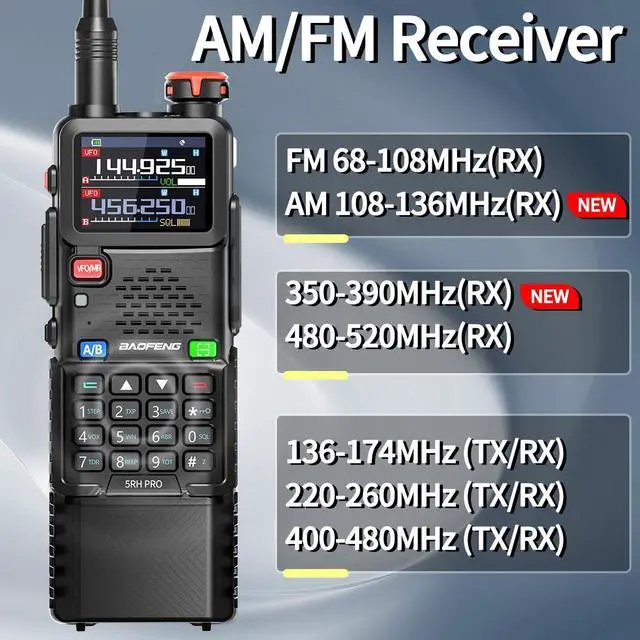 Alt view image 5 of 7 - Ham Radio Handheld Long Range 5RH PRO GPS 10W Walkie Talkies NOAA Weather Receiver Two Way Radio Rechargeable 3800mAh Battery with USB-C Charger Tri Band Antenna for Hunting Gear,2 Pack