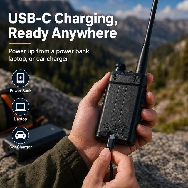 Alt view image 3 of 7 - UV-5R Dual Band Two Way Radio, Upgraded Type-C Direct Charging for Power Bank & Car Support, High Power Long Range Handheld Transceiver for Hiking & Emergency