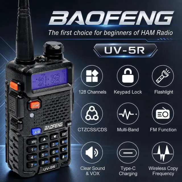 Alt view image 2 of 7 - UV-5R Dual Band Two Way Radio, Upgraded Type-C Direct Charging for Power Bank & Car Support, High Power Long Range Handheld Transceiver for Hiking & Emergency