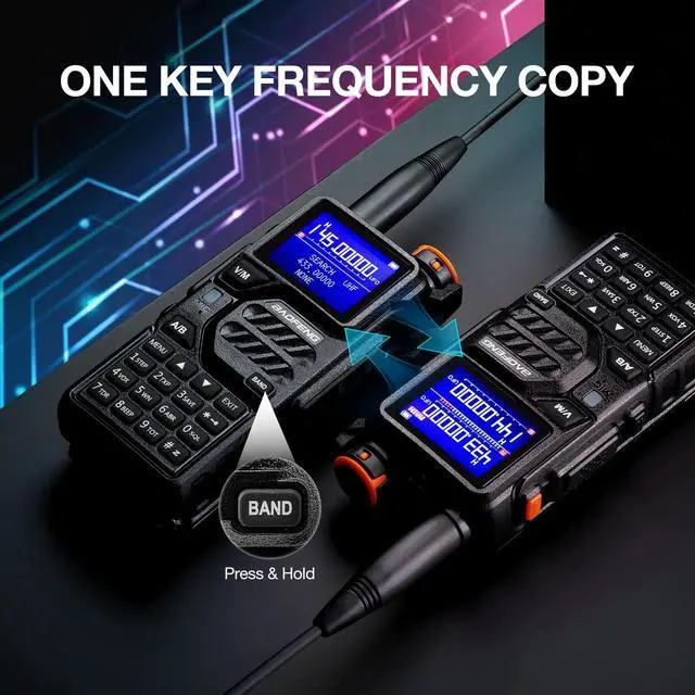 Alt view image 5 of 7 - K5PLUS Tri-Band Ham Radio Long Range, UHF VHF 1.25M Handheld 10W Tri-Power Two Way Radio with Airband, NOAA, 2500mAh Battery, Speaker Mic, 999CH, Frequency Copy, Scramble (2 Packs)