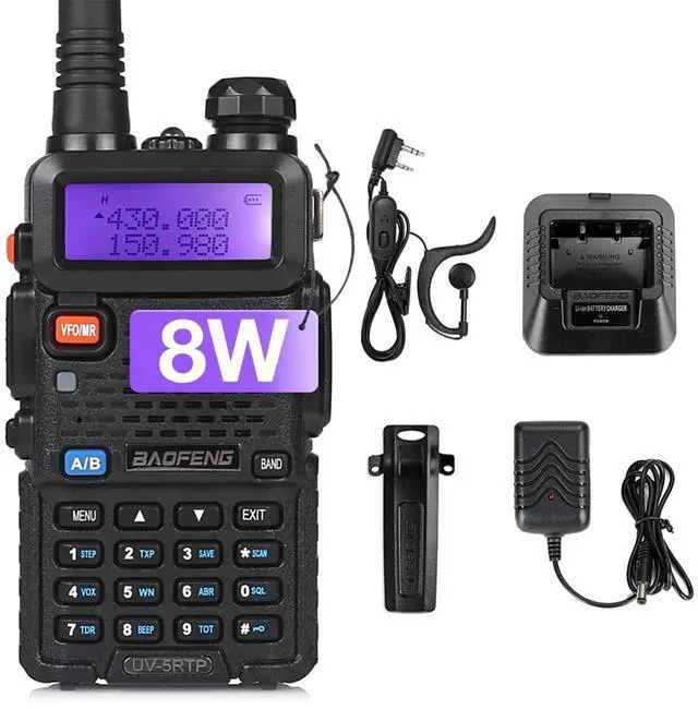 Main image of UV-5R 8W Dual Band Two Way Radio, UV-5RTP Ham Radio Handheld with Earpiece, 1800mAh Battery, Desktop Charger, 128CH, Support VOX, Chirp Programming, Black