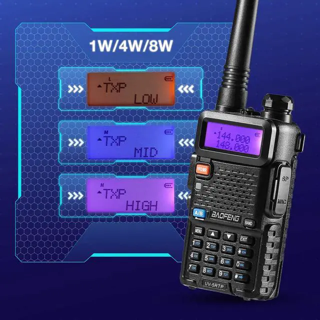 Alt view image 2 of 7 - UV-5R 8W Dual Band Two Way Radio, UV-5RTP Ham Radio Handheld with Earpiece, 1800mAh Battery, Desktop Charger, 128CH, Support VOX, Chirp Programming, Black