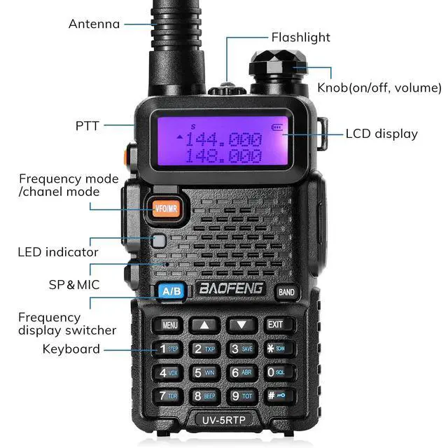 Alt view image 3 of 7 - UV-5R 8W Dual Band Two Way Radio, UV-5RTP Ham Radio Handheld with Earpiece, 1800mAh Battery, Desktop Charger, 128CH, Support VOX, Chirp Programming, Black