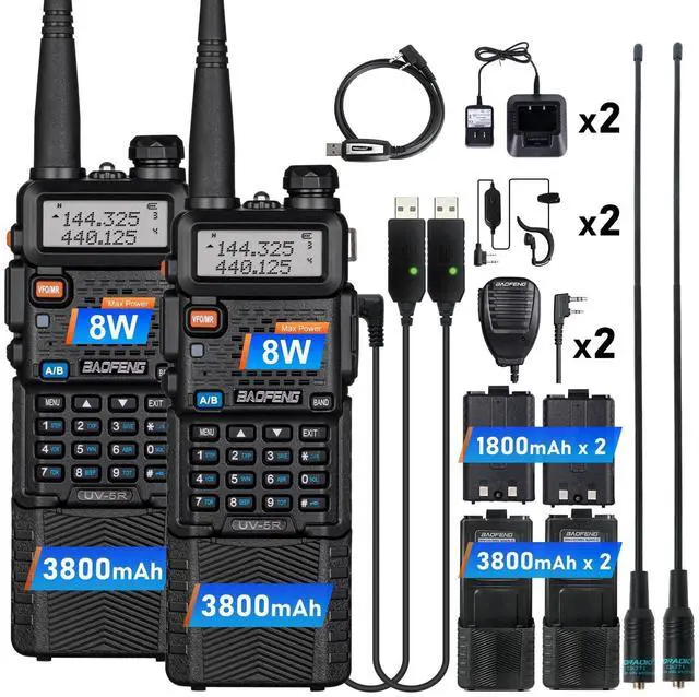 Main image of Radio UV-5R Ham Radio(4pcs Batteries), Handheld 8W Upgrade Long Range Radios Walkie Talkies for Adults, Rechargeable 3800mAh BatteryTwo Way Walkie Talkie with Handheld Speaker Mic (2 Pack)